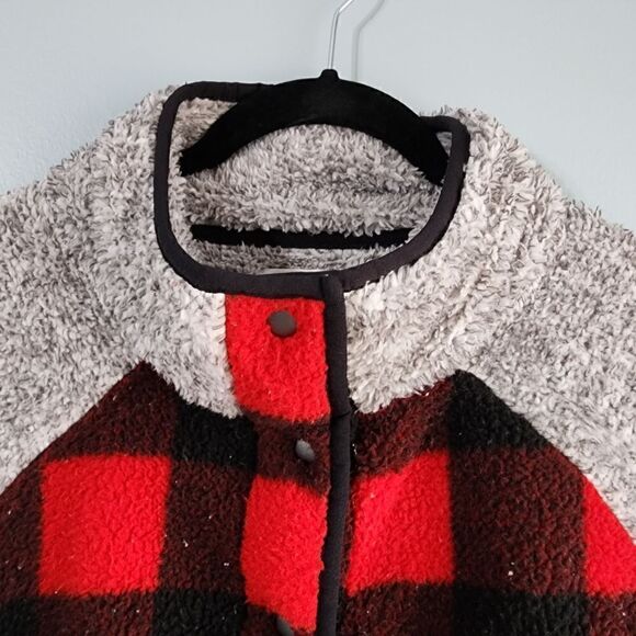 Maurices Plus Size Gray Buffalo Plaid Yoke Snap Front Sherpa Pullover Sweatshirt - Picture 12 of 12